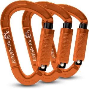 FVW Auto Locking Rock Climbing Carabiner Clips, UIAA Certified Professional 25KN (5620 lbs) Heavy Duty Caribeaners for Rappelling Swing Rescue & Gym etc,Large Carabiners,D-Shaped