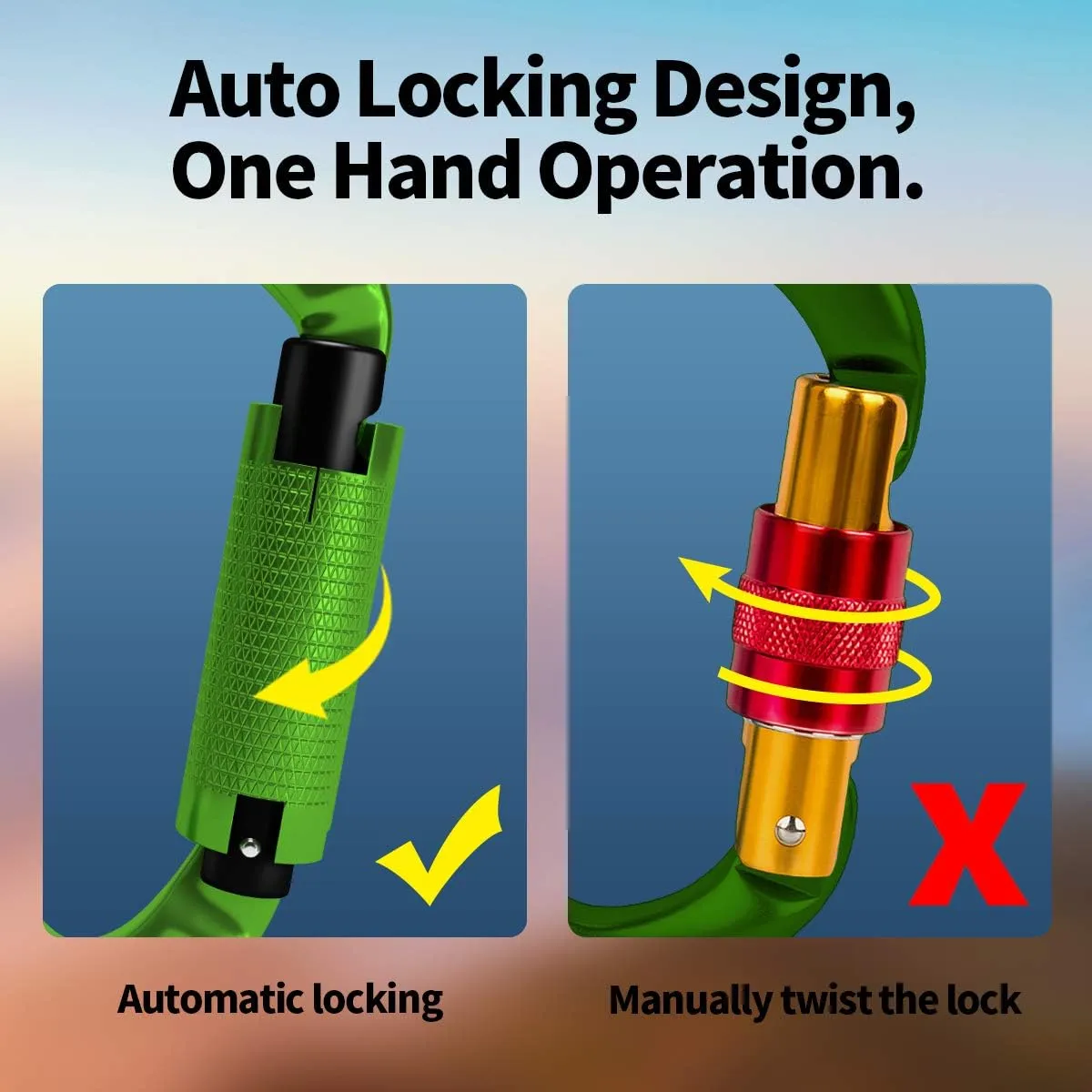 FVW Auto Locking Rock Climbing Carabiner Clips, UIAA Certified Professional 25KN (5620 lbs) Heavy Duty Caribeaners for Rappelling Swing Rescue & Gym etc,Large Carabiners,D-Shaped