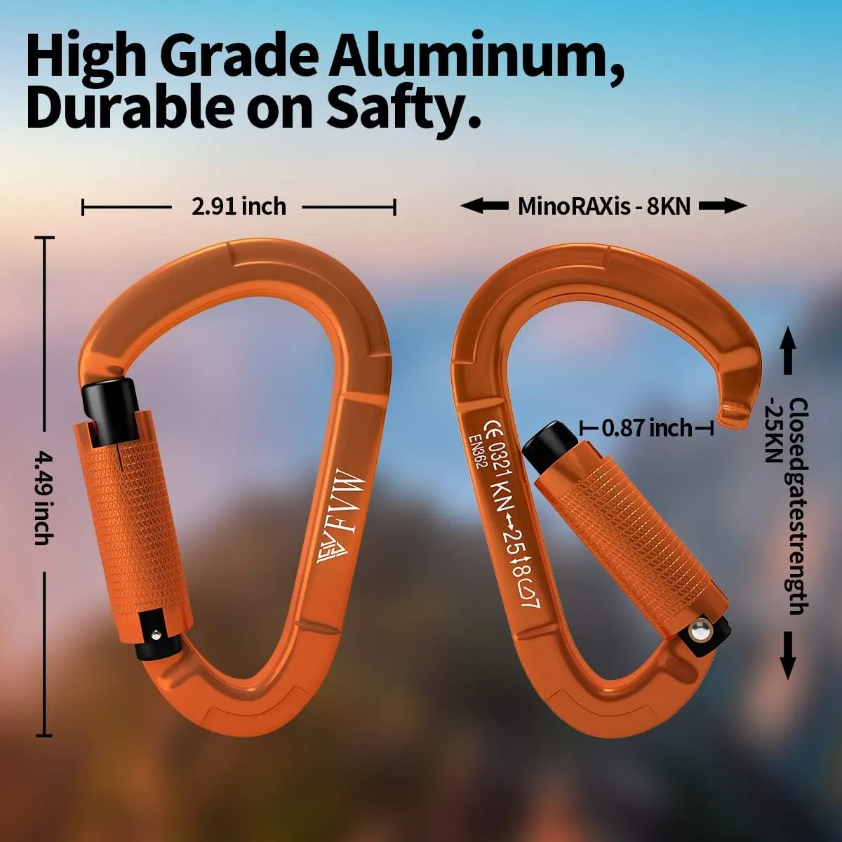 FVW Auto Locking Rock Climbing Carabiner Clips, UIAA Certified Professional 25KN (5620 lbs) Heavy Duty Caribeaners for Rappelling Swing Rescue & Gym etc,Large Carabiners,D-Shaped