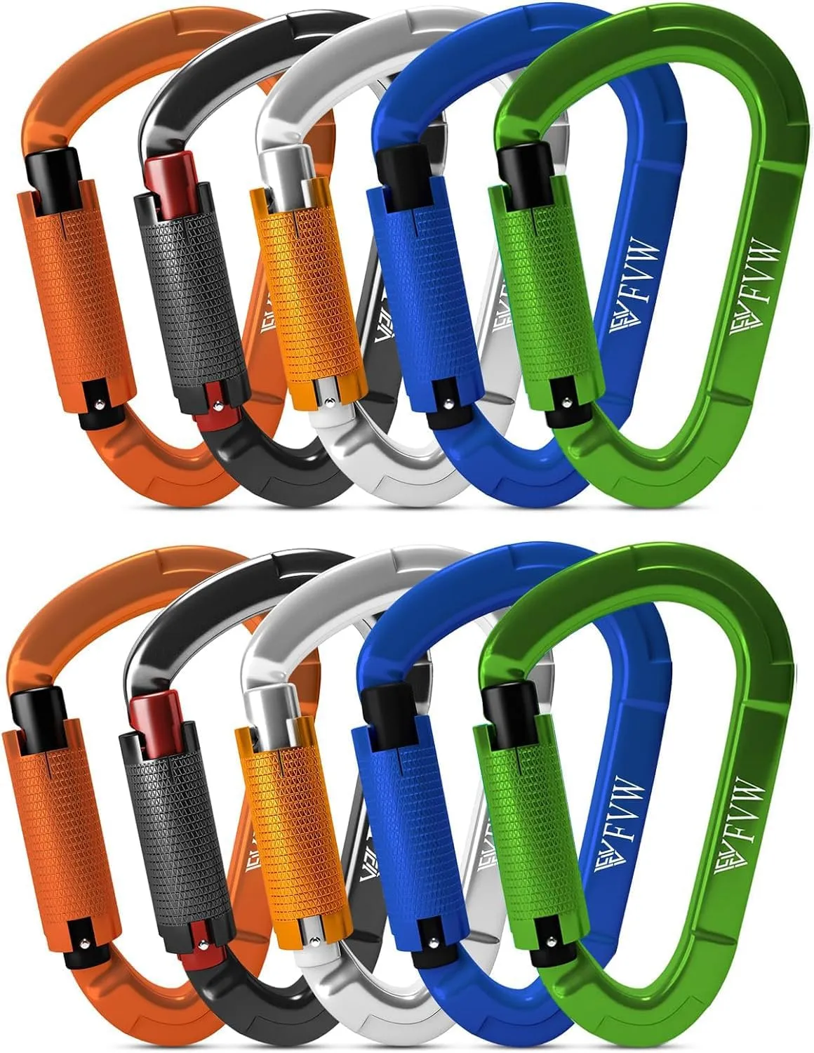 FVW Auto Locking Rock Climbing Carabiner Clips, UIAA Certified Professional 25KN (5620 lbs) Heavy Duty Caribeaners for Rappelling Swing Rescue & Gym etc,Large Carabiners,D-Shaped