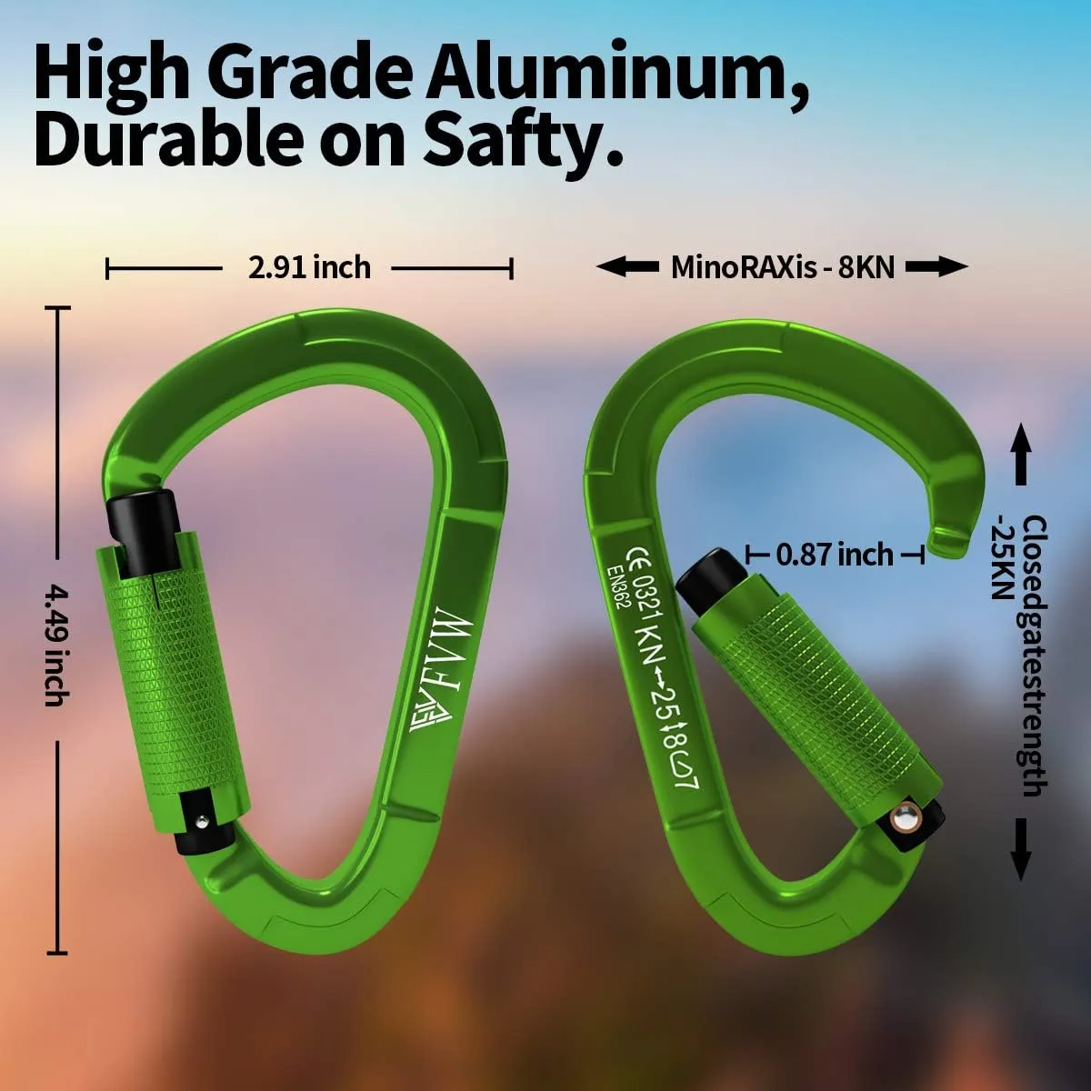 FVW Auto Locking Rock Climbing Carabiner Clips, UIAA Certified Professional 25KN (5620 lbs) Heavy Duty Caribeaners for Rappelling Swing Rescue & Gym etc,Large Carabiners,D-Shaped