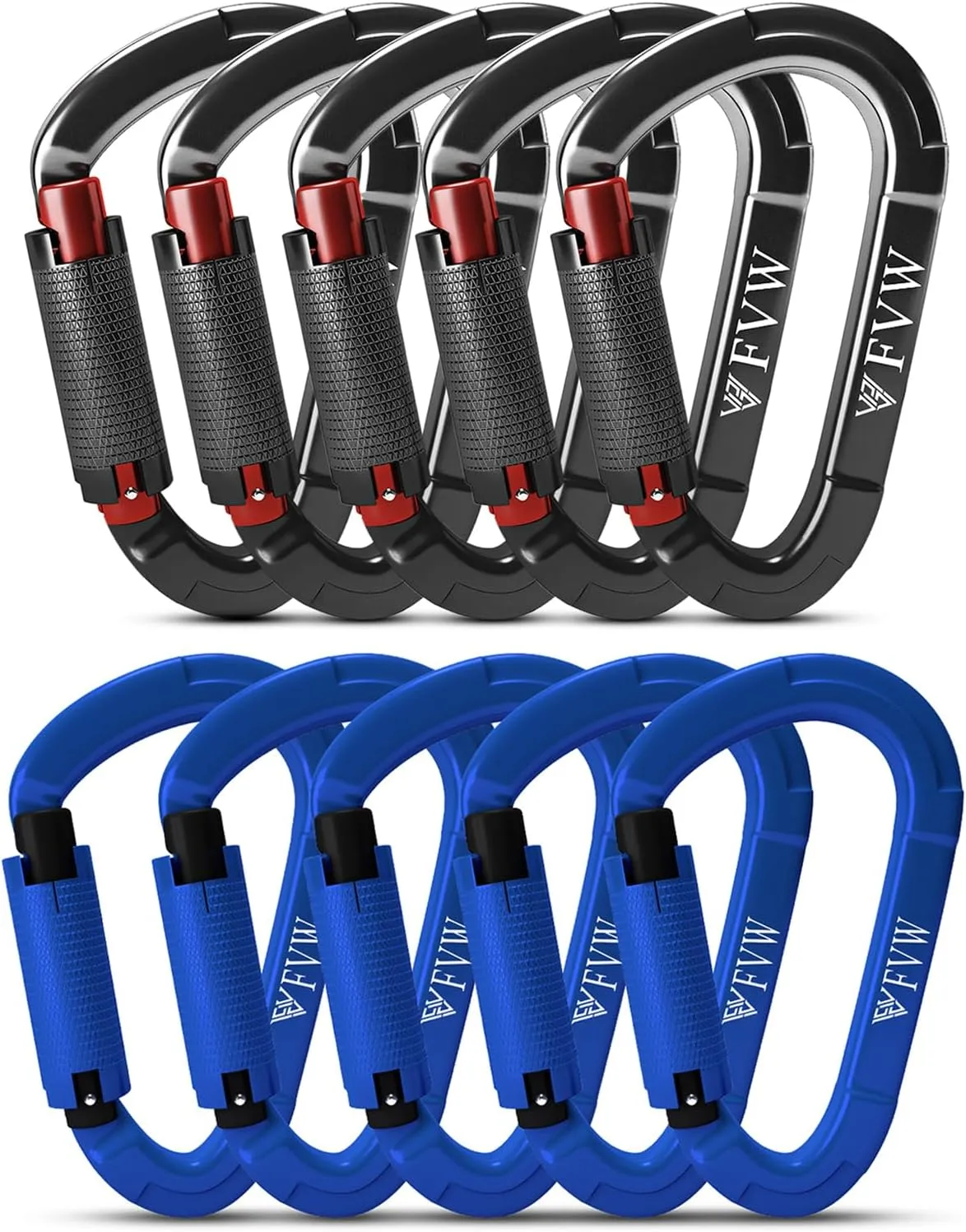 FVW Auto Locking Rock Climbing Carabiner Clips,Professional 25KN (5620 lbs) Heavy Duty Caribeaners for Rappelling Swing Rescue & Gym etc, Large D-Shaped Carabiners
