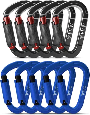 FVW Auto Locking Rock Climbing Carabiner Clips,Professional 25KN (5620 lbs) Heavy Duty Caribeaners for Rappelling Swing Rescue & Gym etc, Large D-Shaped Carabiners