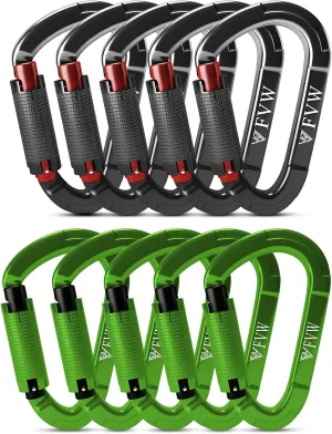 FVW Auto Locking Rock Climbing Carabiner Clips,Professional 25KN (5620 lbs) Heavy Duty Caribeaners for Rappelling Swing Rescue & Gym etc, Large D-Shaped Carabiners