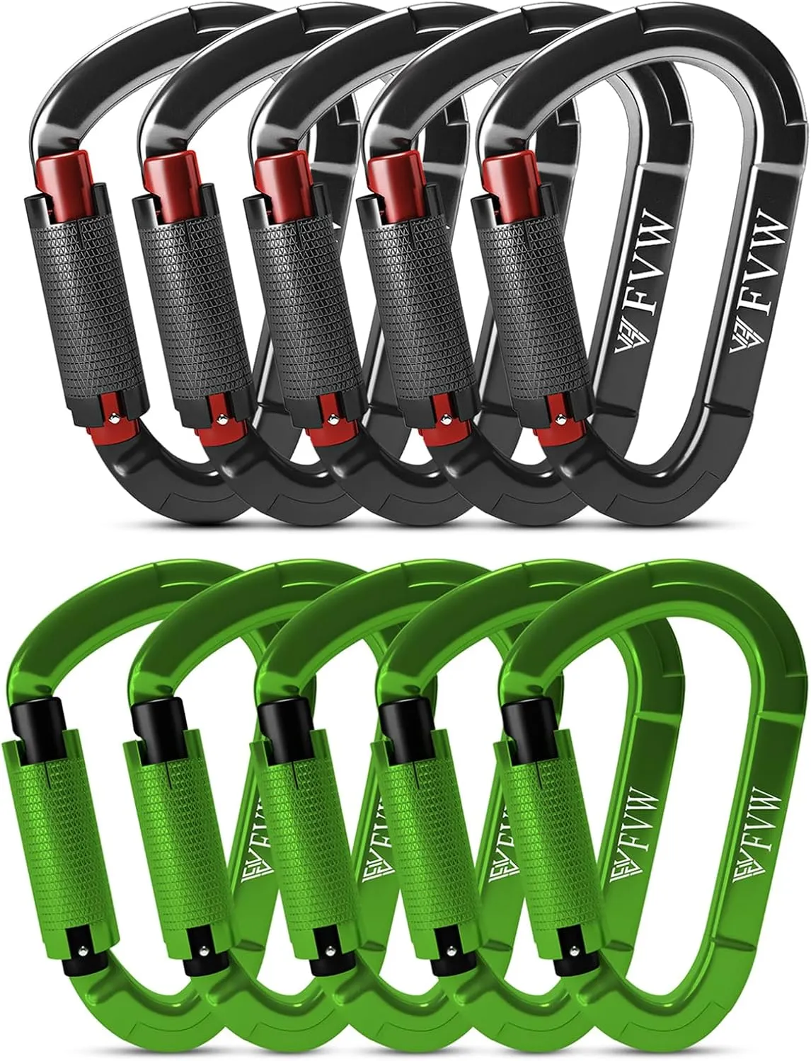FVW Auto Locking Rock Climbing Carabiner Clips,Professional 25KN (5620 lbs) Heavy Duty Caribeaners for Rappelling Swing Rescue & Gym etc, Large D-Shaped Carabiners