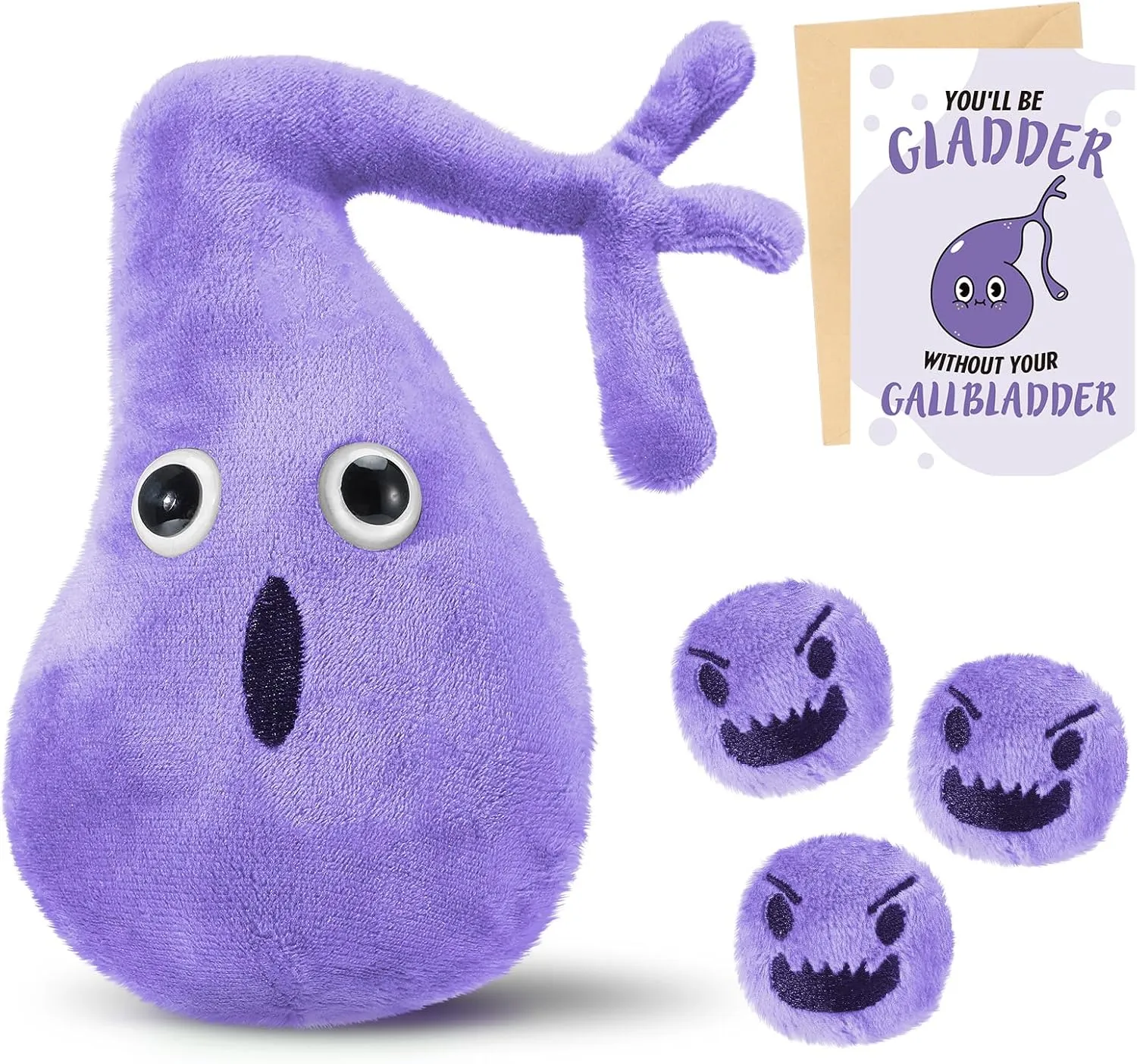 Gallbladder Plush Set Gall Surgery Recovery Gifts Include Gall Plush with Gallstones Stuffed and Gallbladder Get Well Card Operation Removal Gift for Gallstones Patient (Purple)