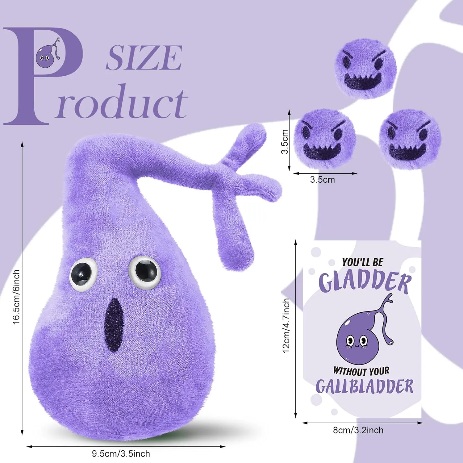 Gallbladder Plush Set Gall Surgery Recovery Gifts Include Gall Plush with Gallstones Stuffed and Gallbladder Get Well Card Operation Removal Gift for Gallstones Patient (Purple)