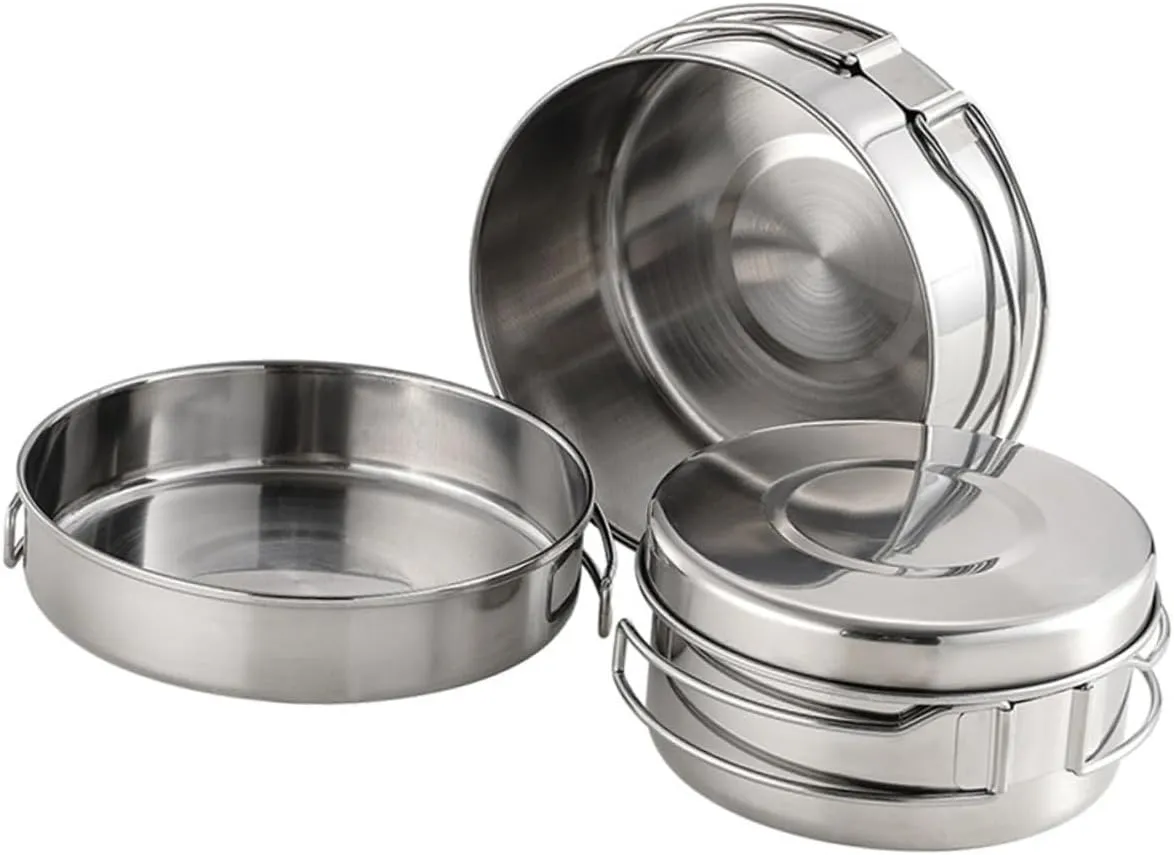 GALPADA Cooking Pot Pan Set for Outdoor Stainless Steel Pot Pan Set Compact Lightweight for Camping Hiking