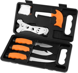 Game Processor 6-Piece Hunting Knife Set | Caping & Boning Knives, Gut Hook Skinning Knife, Bone Saw, Ribcage Spreader in Hard Case | Butcher Knife Set for Deer & Elk