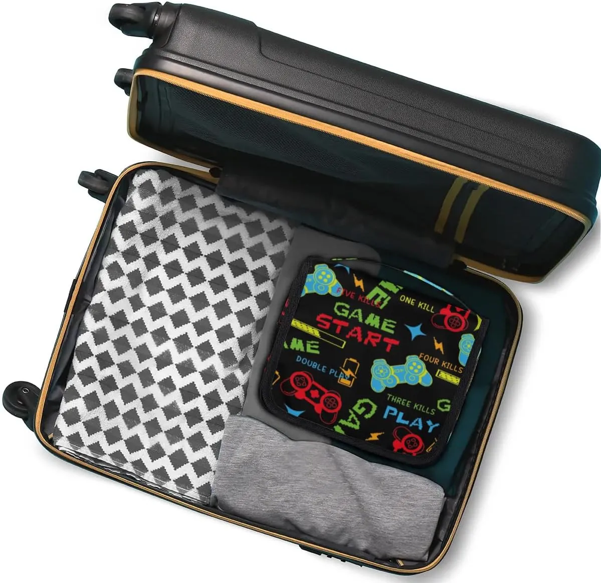 Game Start Hanging Travel Toiletry Bag for Kids, Women Cosmetic Organizer Makeup Bag Pouch Men Shaving Dopp Kit Shower Bag With Sturdy Hook