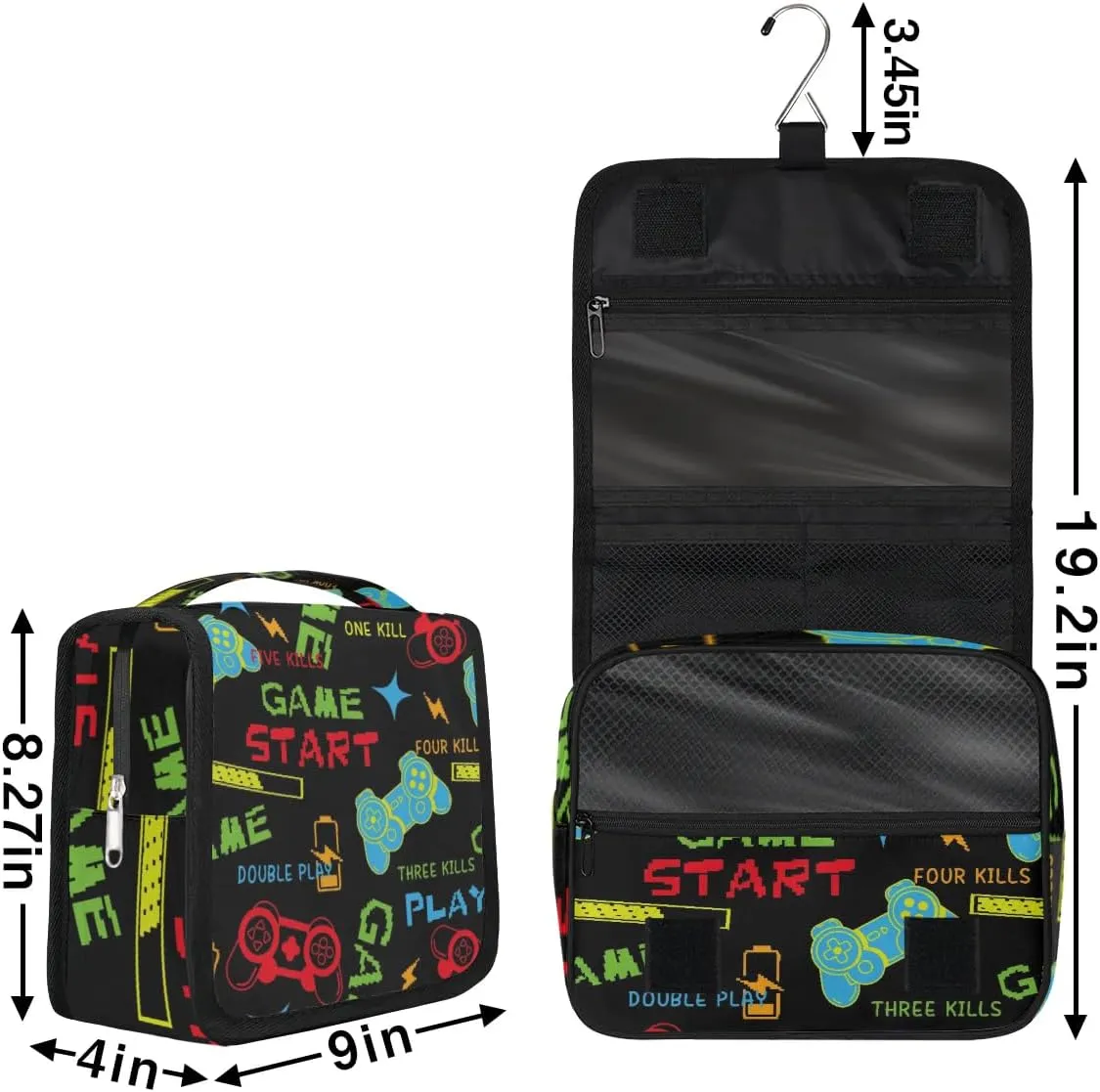 Game Start Hanging Travel Toiletry Bag for Kids, Women Cosmetic Organizer Makeup Bag Pouch Men Shaving Dopp Kit Shower Bag With Sturdy Hook