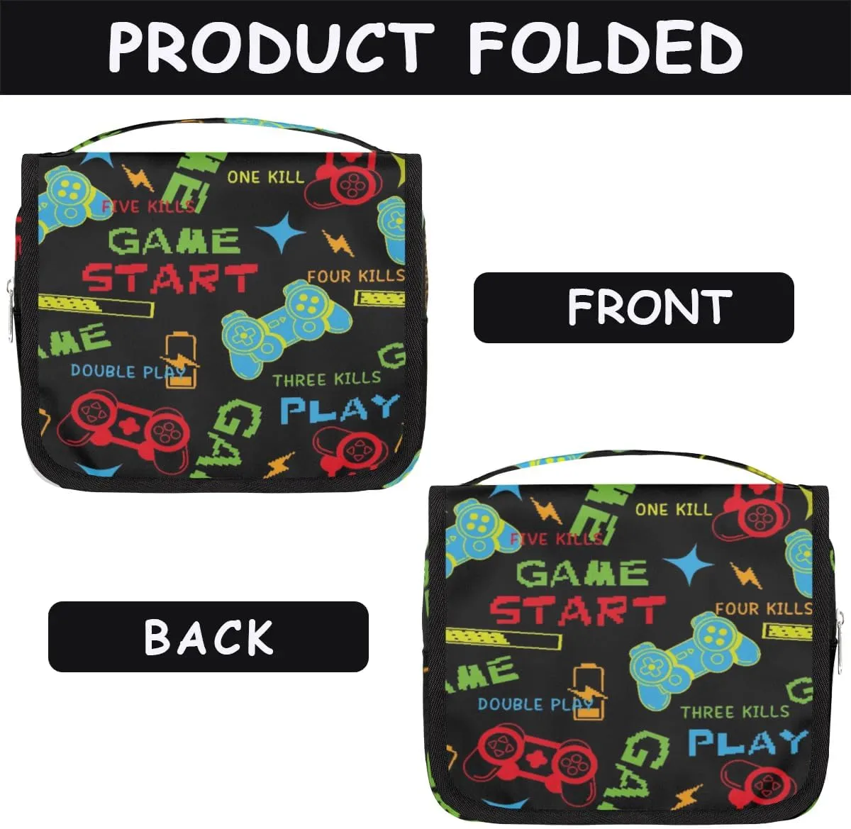 Game Start Hanging Travel Toiletry Bag for Kids, Women Cosmetic Organizer Makeup Bag Pouch Men Shaving Dopp Kit Shower Bag With Sturdy Hook