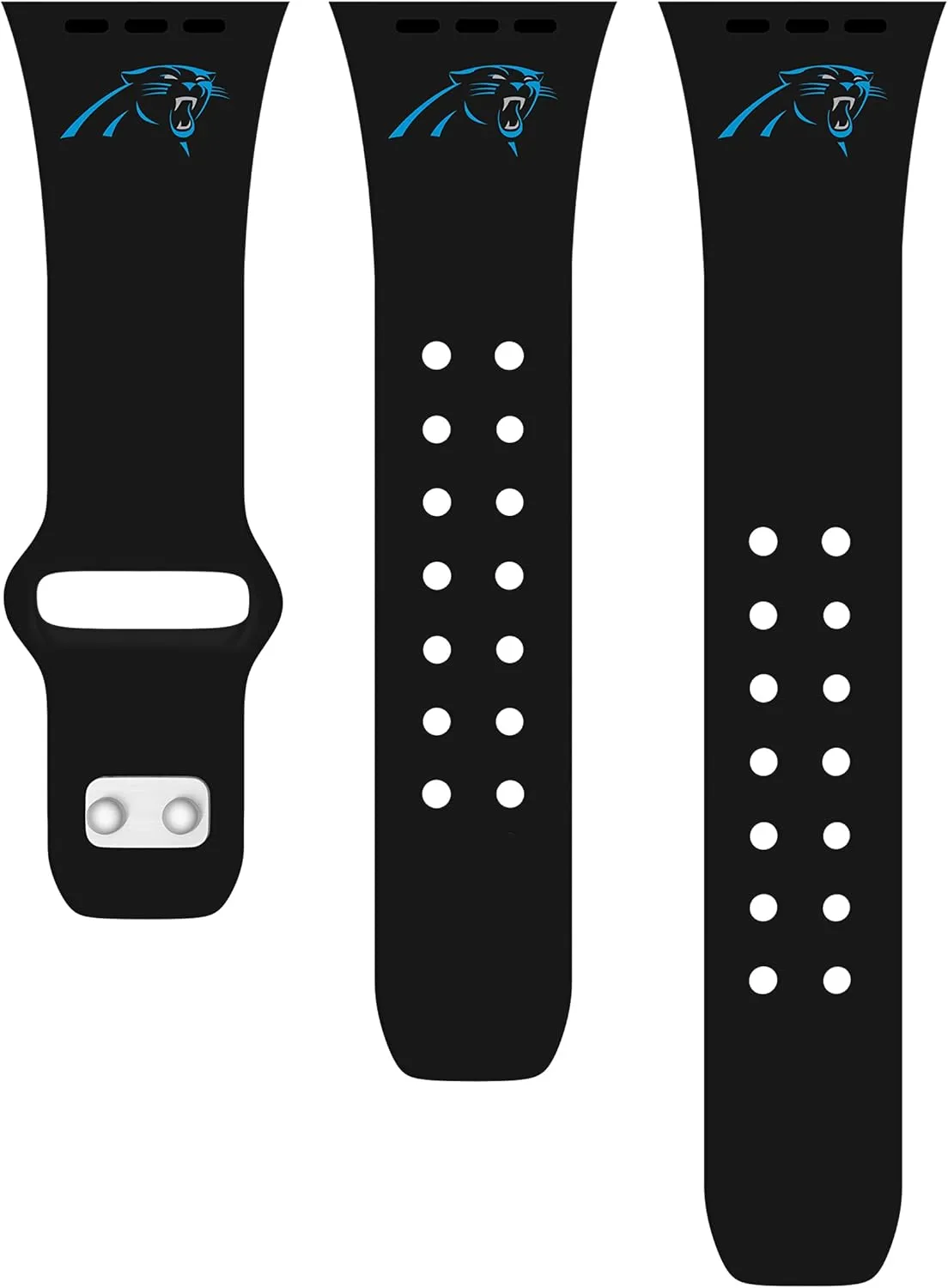 Game Time Carolina Panthers Silicone Watch Band and Case Cover Combo Package Compatible with Apple Watch and AirPods Battery Case (42/44/45mm Black/Black)