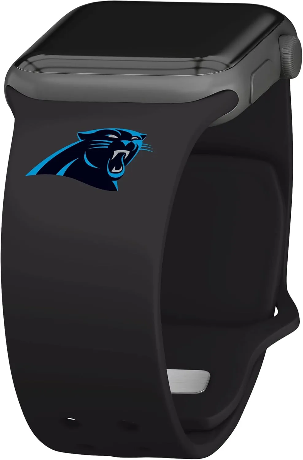 Game Time Carolina Panthers Silicone Watch Band and Case Cover Combo Package Compatible with Apple Watch and AirPods Battery Case (42/44/45mm Black/Black)
