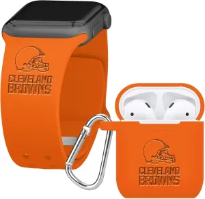Game Time Cleveland Browns Engraved Silicone Combo Package Compatible with Apple Watch and AirPods Battery Case (42/44mm Orange/Orange)