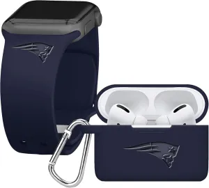 Game Time New England Patriots Engraved Silicone Combo Package Compatible with Apple Watch and Airpods Pro Battery Case (42/44mm Navy/Navy)