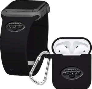 Game Time New York Jets Engraved Silicone Combo Package Compatible with Apple Watch and AirPods Battery Case (42/44mm Black/Black)