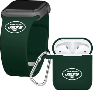 Game Time New York Jets Silicone Watch Band and Case Cover Combo Package Compatible with Apple Watch and AirPods Battery Case (42/44/45mm Green/Green)