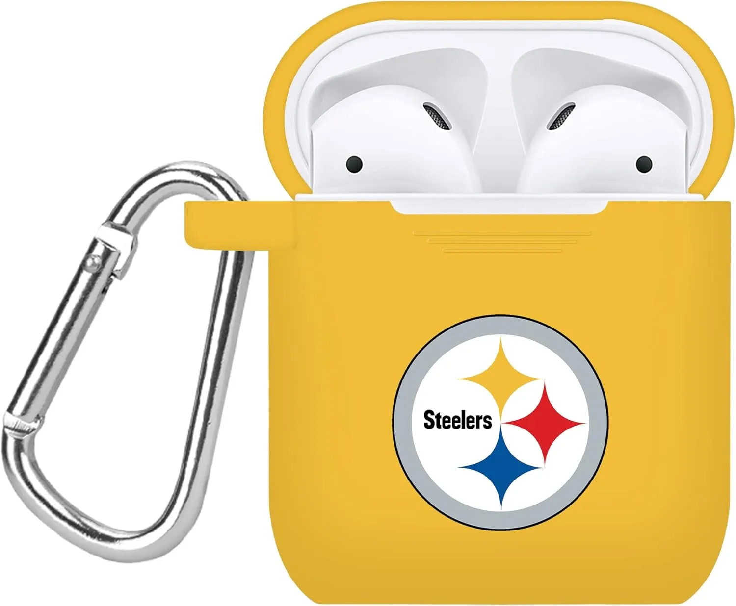 Game Time Pittsburgh Steelers Silicone Watch Band and Case Cover Combo Package Compatible with Apple Watch and AirPods Battery Case (42/44/45mm Yellow/Yellow)