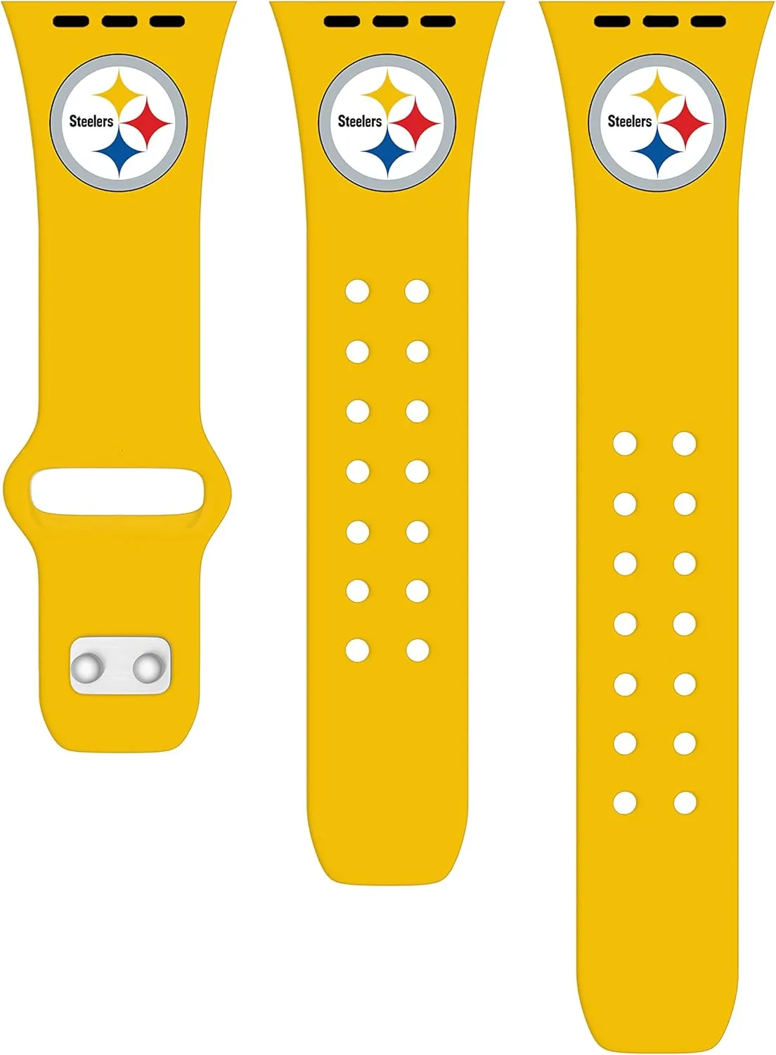Game Time Pittsburgh Steelers Silicone Watch Band and Case Cover Combo Package Compatible with Apple Watch and AirPods Battery Case (42/44/45mm Yellow/Yellow)