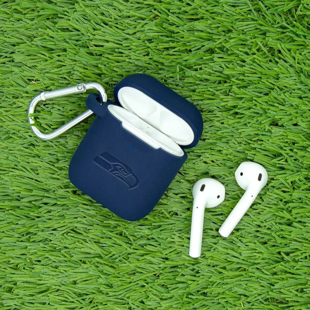 Game Time Seattle Seahawks Engraved Silicone Combo Package Compatible with Apple Watch and AirPods Battery Case (42/44mm Navy/Navy)