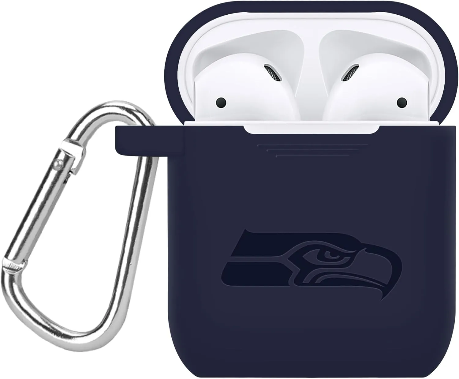Game Time Seattle Seahawks Engraved Silicone Combo Package Compatible with Apple Watch and AirPods Battery Case (42/44mm Navy/Navy)