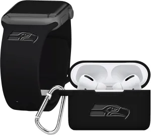 Game Time Seattle Seahawks Engraved Silicone Combo Package Compatible with Apple Watch and Airpods Pro Battery Case