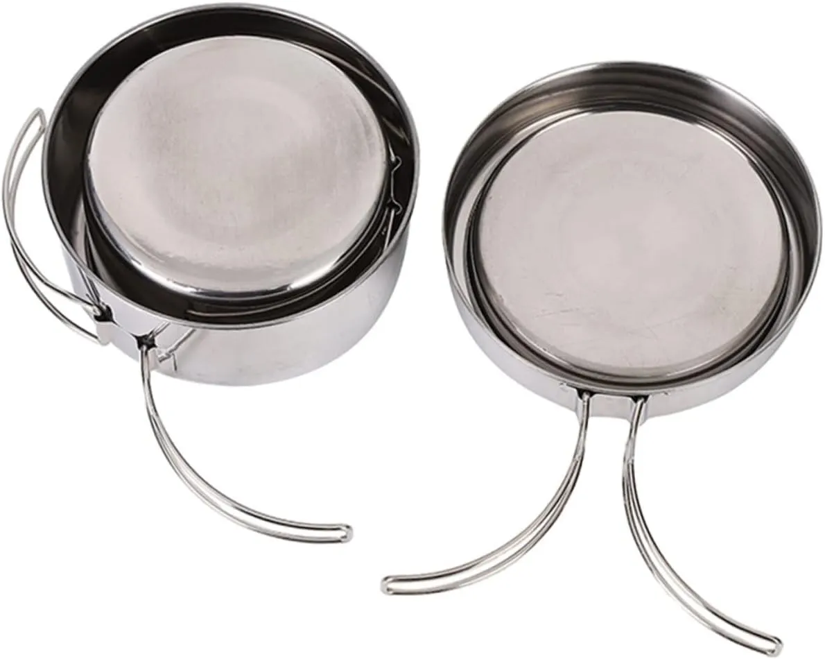 GANAZONO 2sets Outdoor Stainless Steel Cooking Pot Lightweight Camping Cookware for People Stackable Design for for Picnics Hiking and
