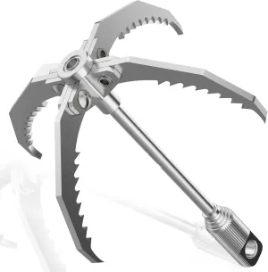 GanFindX PRO Grappling Hook, Heavy Duty | Folding 4-Claw Survival Claw, Multi-Purpose SUS Sawtooth Hook for Outdoor Camping Hiking Tree Rock Mountain Climbing (Grappling Hooks W/Rope)