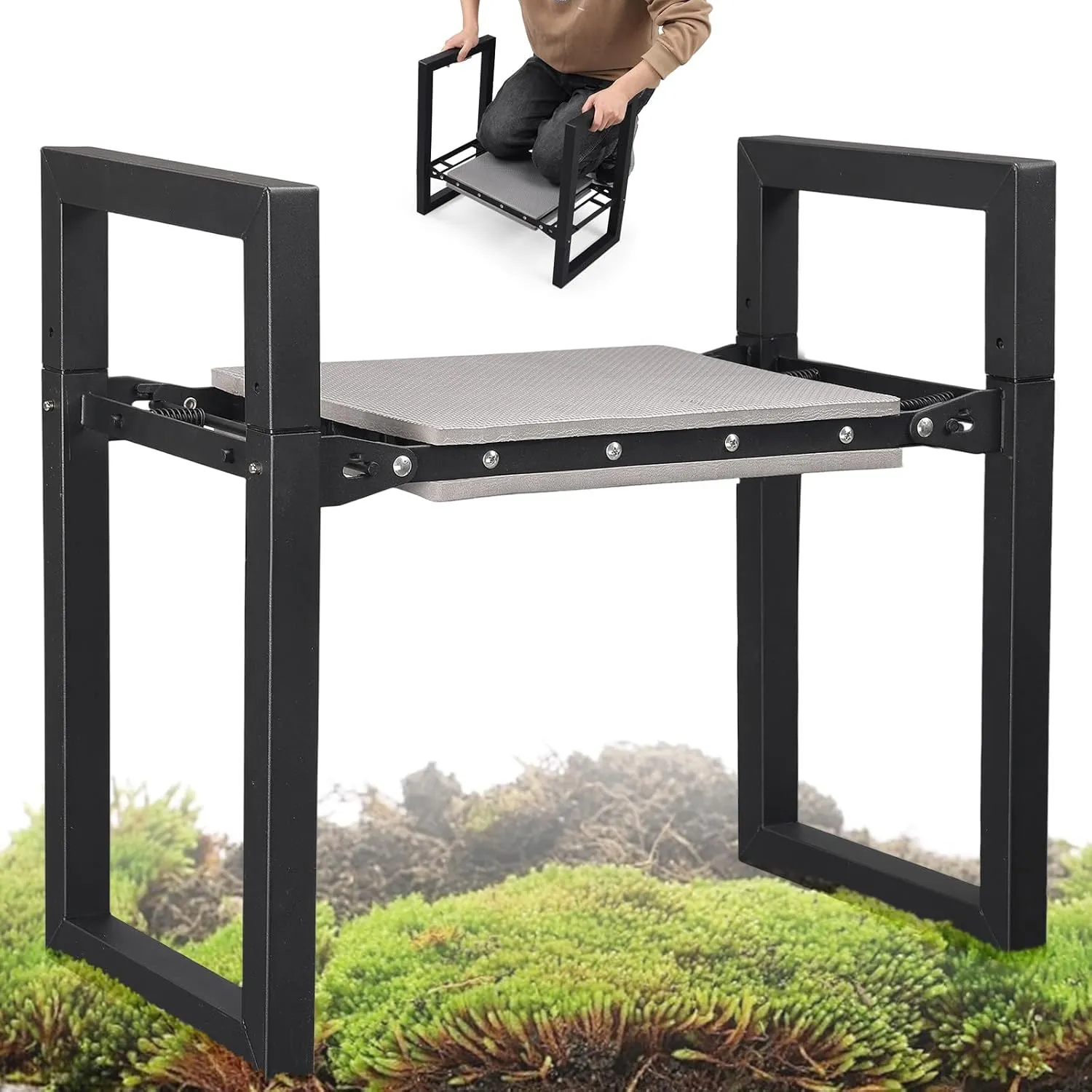 Garden Kneeler and Seat,Black Garden Bench Heavy Duty Foldable Kneeling Stool,Kneeler with Extra EVA Foam Pad,Gardening Gifts for Women,Mom & Dad,Grandparents