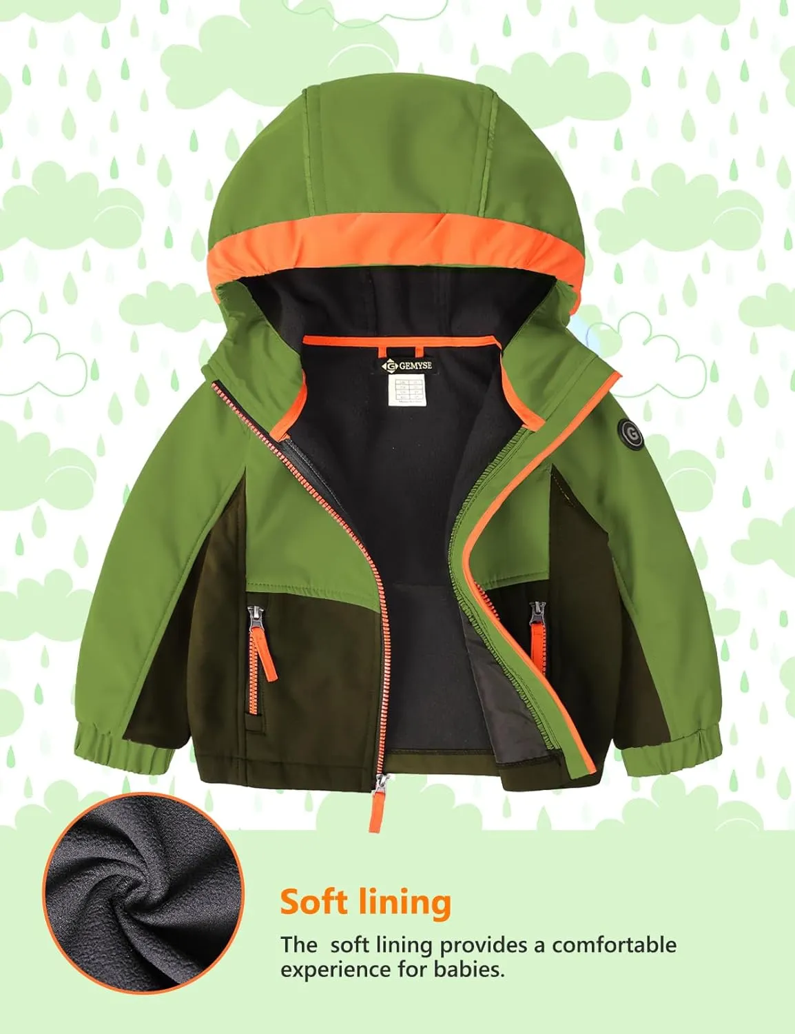 GEMYSE Toddler Boys Jacket Waterproof Baby Kids Windbreaker Jacket Fleece Toddler Coat Spring Fall Outerwear