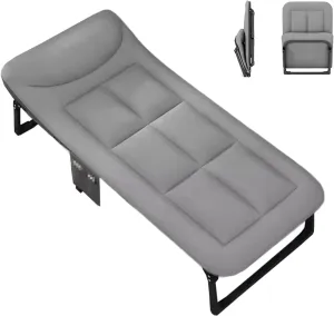 Generic Portable Rollaway Bed with Mattress Six Adjustable Backrests Folding Camping Cot for Adults with 6 Legs and High Resilience Foam Perfect for Camping(Gray B,135 * 60 * 30cm)
