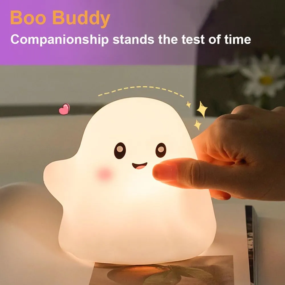 Ghost Night Light for Kids, Silicone Nursery Nightlight with 13 Interactive Sound Effects ,Halloween Decor Lamp Adjustable Dimmable Lamp with Touch Sensor Children's Christmas Gifts (white ghost 1)