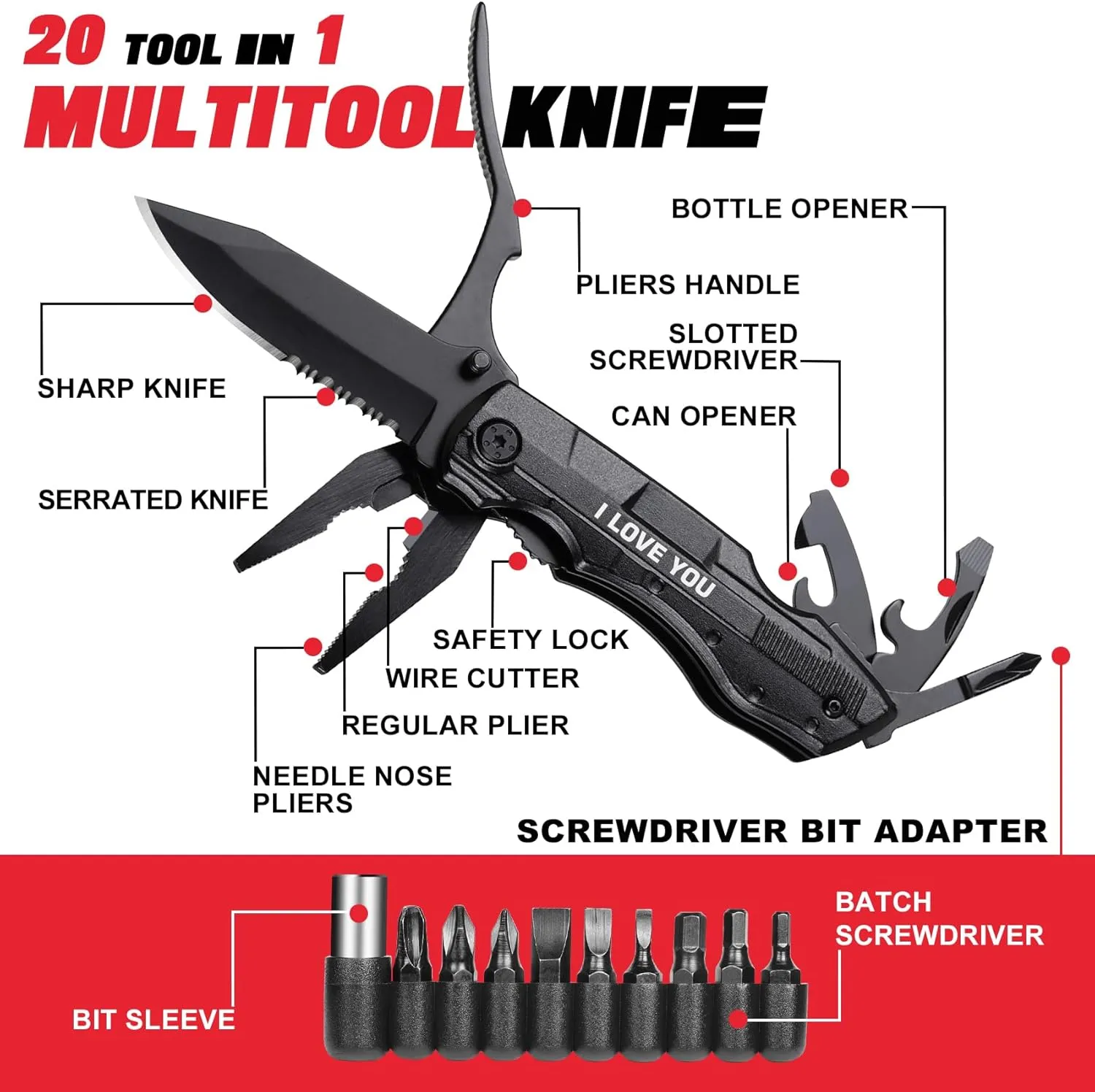 Gifts for Boyfriend Husband Him, Multitool Knife“I LOVE YOU”, Valentines Day Unique Gifts, Tools Gadgets Gifts for Him, Christmas Stocking Stuffers, Anniversary, Birthday Gift Ideas, Husband Gifts