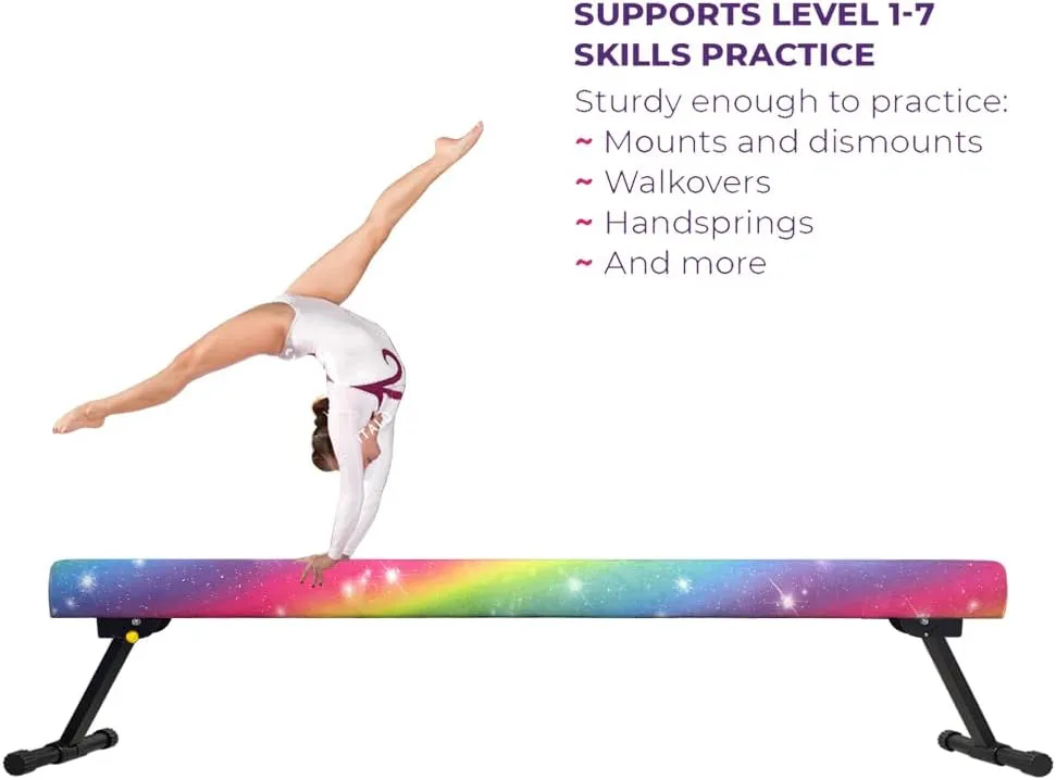GLANT 8ft Ultrasimple Adjustable&Foldable Balance Beam,High-Low Floor Beam Suede Gymnastics Equipment,No Tool Require, Gymnastics Beam for Training&Professional HomeTraining