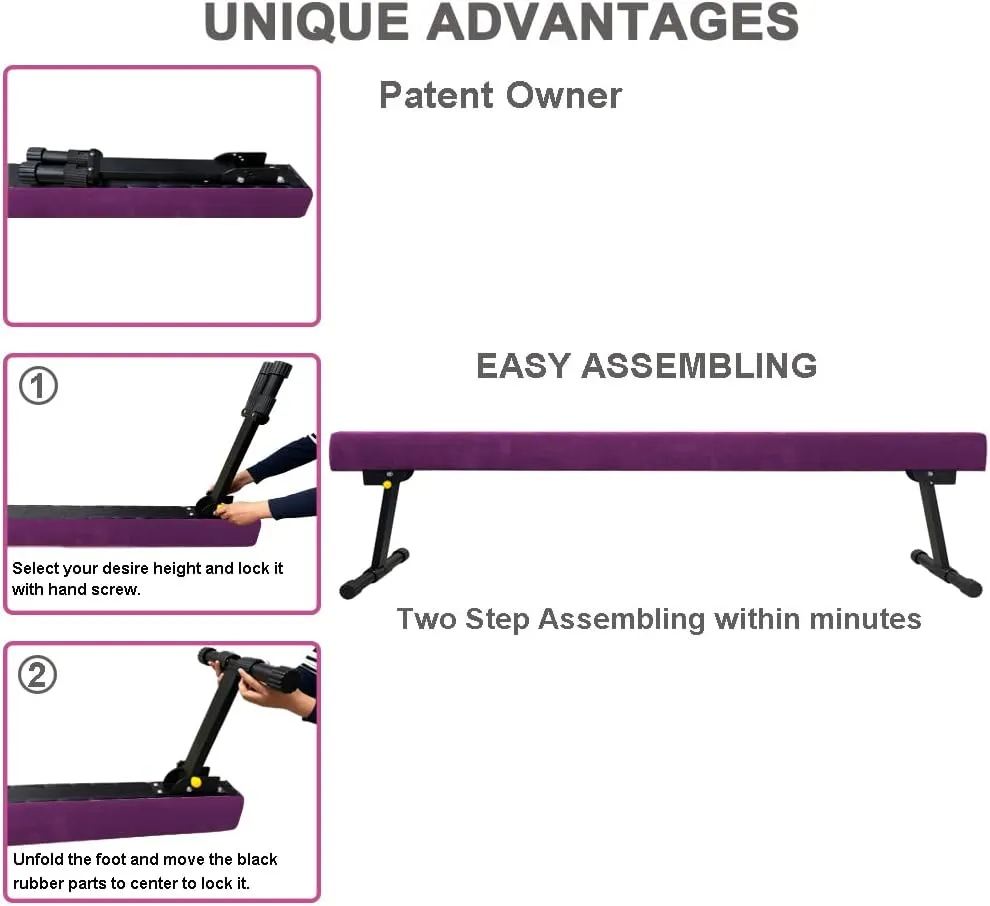 GLANT 8ft Ultrasimple Adjustable&Foldable Balance Beam,High-Low Floor Beam Suede Gymnastics Equipment,No Tool Require, Gymnastics Beam for Training&Professional HomeTraining