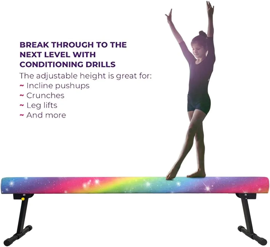 GLANT 8ft Ultrasimple Adjustable&Foldable Balance Beam,High-Low Floor Beam Suede Gymnastics Equipment,No Tool Require, Gymnastics Beam for Training&Professional HomeTraining