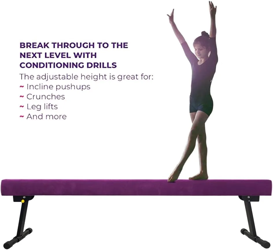 GLANT 8ft Ultrasimple Adjustable&Foldable Balance Beam,High-Low Floor Beam Suede Gymnastics Equipment,No Tool Require, Gymnastics Beam for Training&Professional HomeTraining