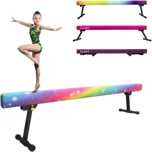 GLANT 8ft Ultrasimple Adjustable&Foldable Balance Beam,High-Low Floor Beam Suede Gymnastics Equipment,No Tool Require, Gymnastics Beam for Training&Professional HomeTraining