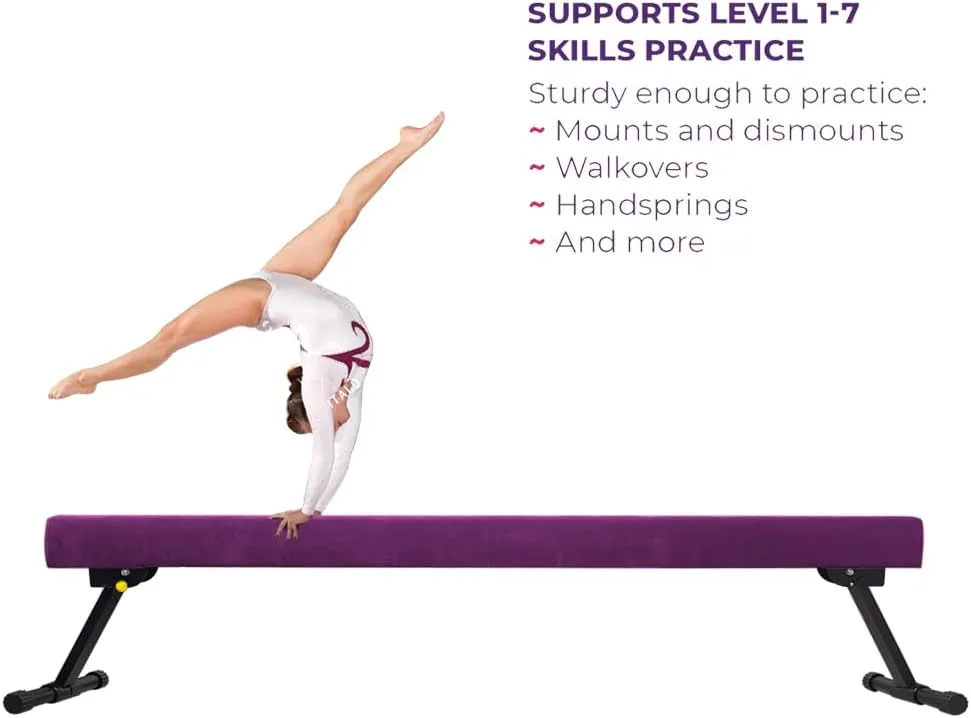 GLANT 8ft Ultrasimple Adjustable&Foldable Balance Beam,High-Low Floor Beam Suede Gymnastics Equipment,No Tool Require, Gymnastics Beam for Training&Professional HomeTraining