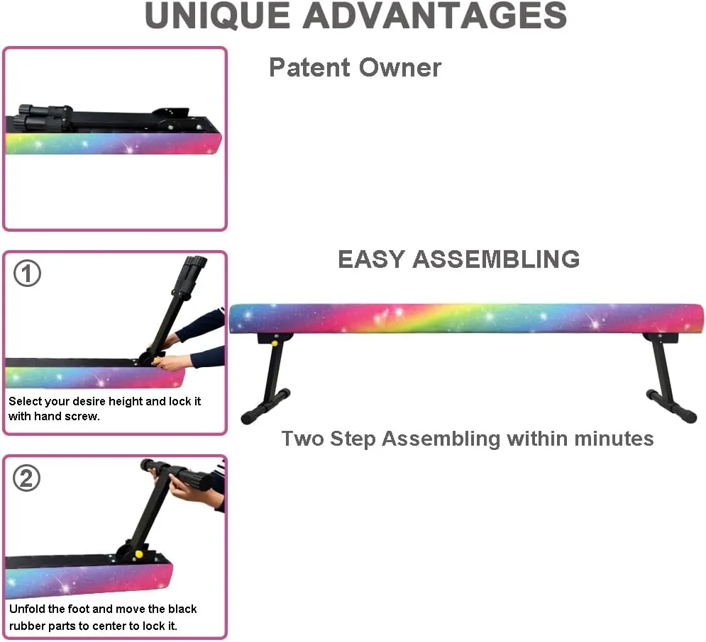 GLANT 8ft Ultrasimple Adjustable&Foldable Balance Beam,High-Low Floor Beam Suede Gymnastics Equipment,No Tool Require, Gymnastics Beam for Training&Professional HomeTraining