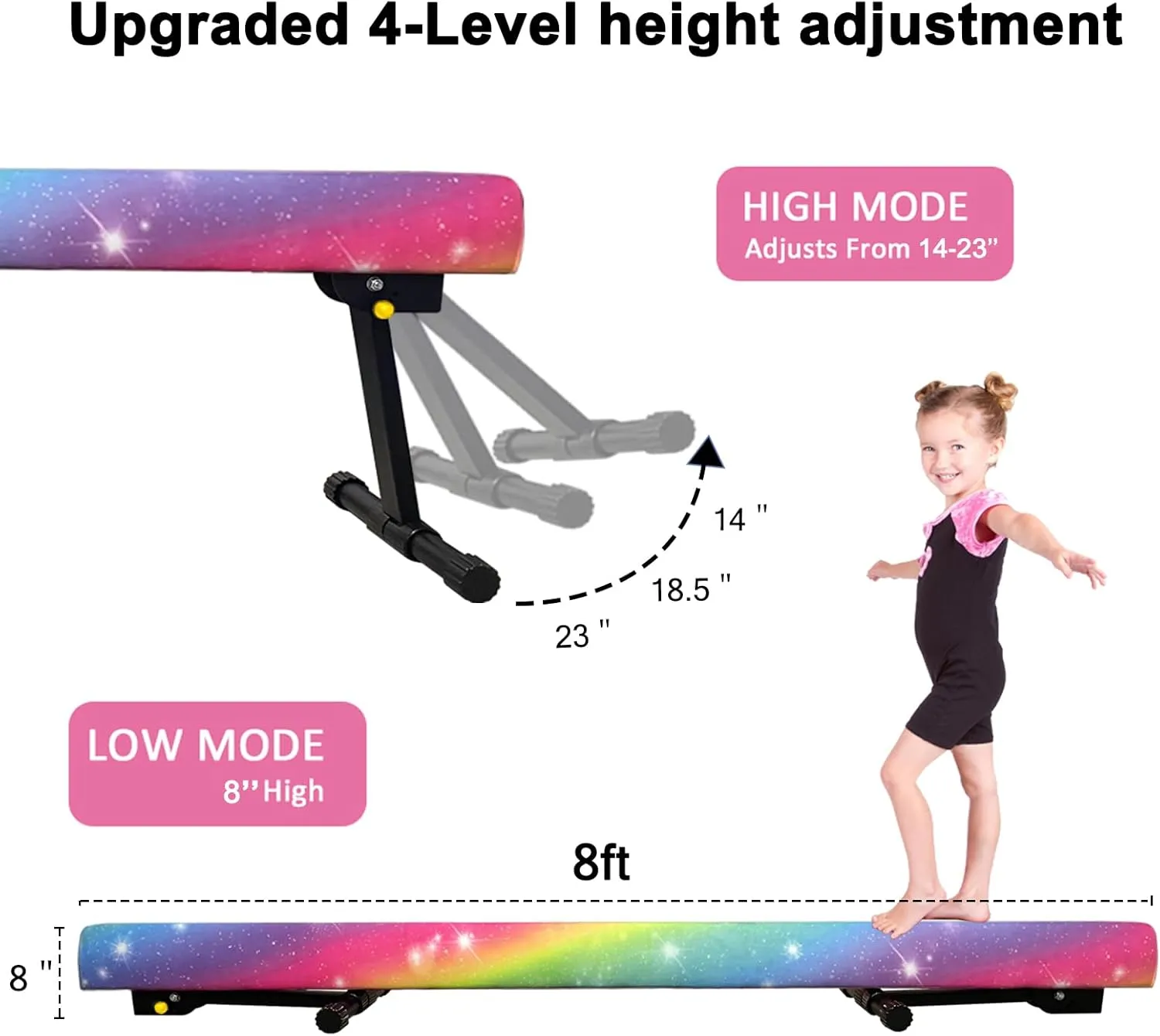 GLANT 8ft Ultrasimple Adjustable&Foldable Balance Beam,High-Low Floor Beam Suede Gymnastics Equipment,No Tool Require, Gymnastics Beam for Training&Professional HomeTraining
