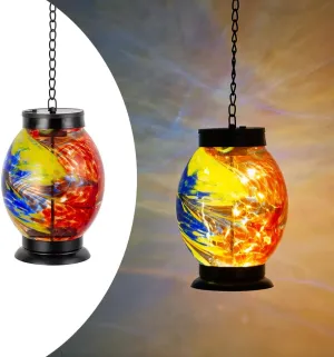 Glass Solar Lanterns Outdoor Waterproof Garden Decorative Lantern with Metal Chain,Birthday Gifts for Women Mom,LED 21" Hanging Solar Garden Light for Table,Patio,Porch,Yard Decor(Colorful)