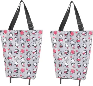 GLEAVI 2pcs Shopping Bag with Wheels Folding Shopping Cart Go Cart Wagons Carts Foldable Hand Bags Bag with Wheels and Pull Handle Rolling Tote Bag Bags with Wheels Wheeled Tote Plastic