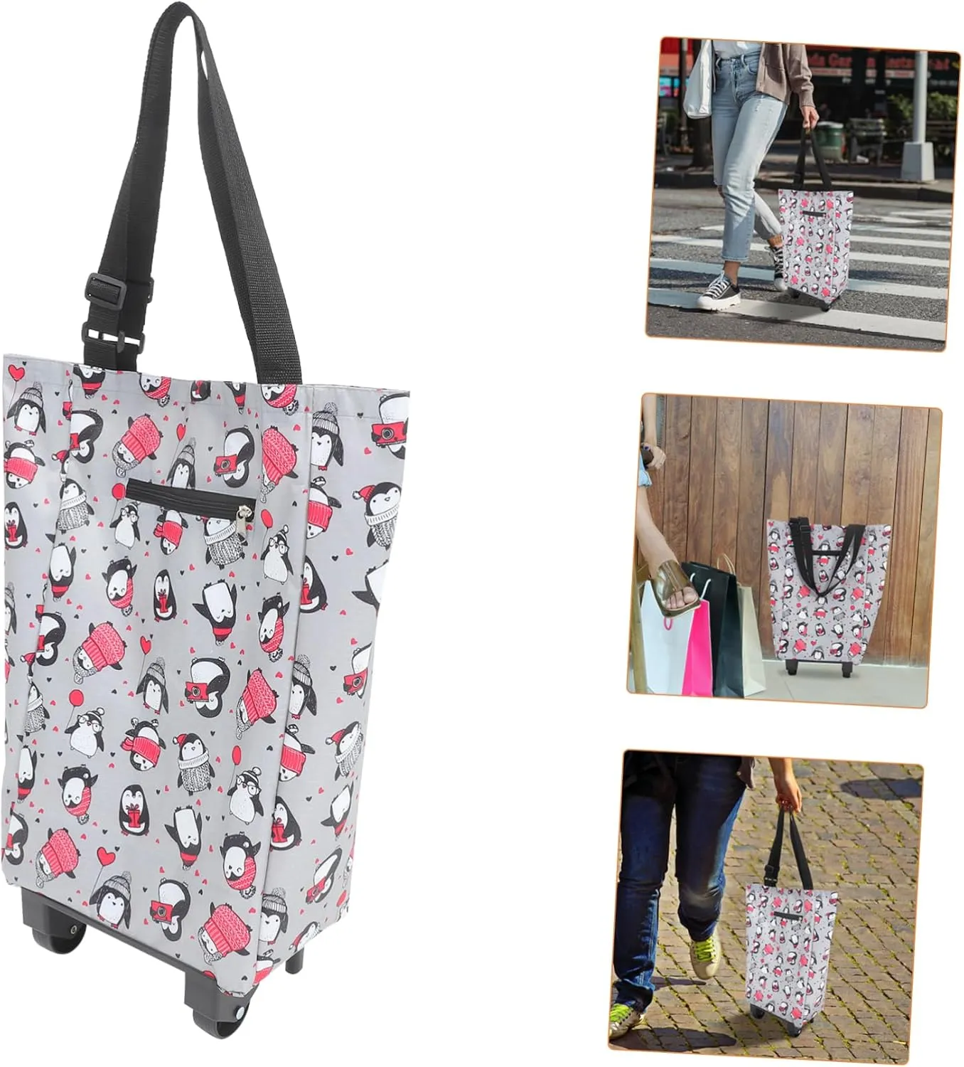 GLEAVI 2pcs Shopping Bag with Wheels Folding Shopping Cart Go Cart Wagons Carts Foldable Hand Bags Bag with Wheels and Pull Handle Rolling Tote Bag Bags with Wheels Wheeled Tote Plastic