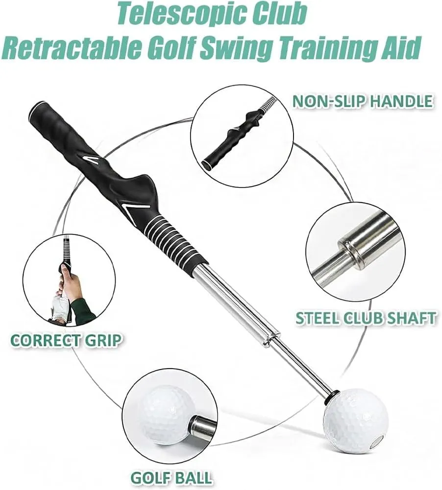 Gloryboom Telescopic Club, Telescopic Golf Swing Grip Trainer, Retractable Golf Swing Training Aid, Golfs Speed Practice Trainer Aid, Outdoor Golfs Accessories for Strength & Tempo Training
