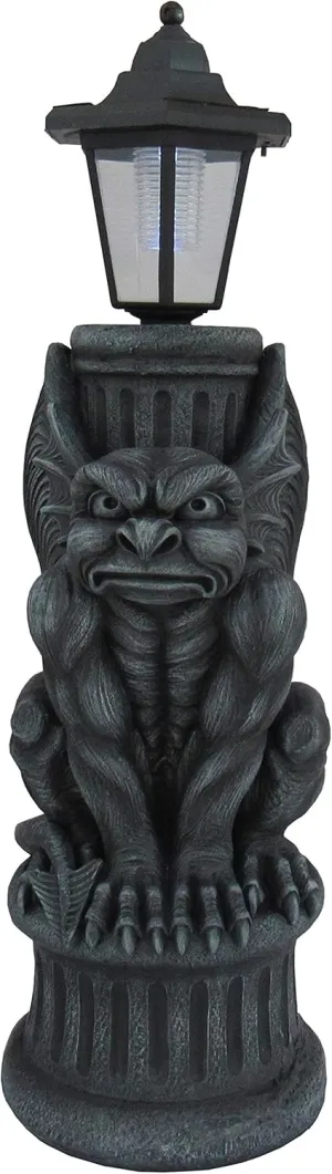Glowing Grimace Guardian Gargoyle LED Solar Light - Majestic Gothic Decor Garden Statue - 20 Inches High - Adding Mystical Charm to Your Outdoor Sanctuary