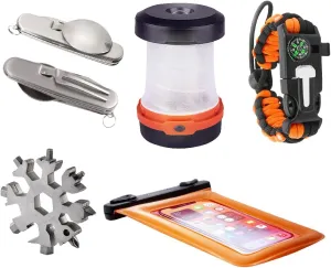 Go Tough Wilderness Camping Set | Camping Kit with Included Waterproof Pouch, Collapsible Tent Lamp, Paracord Survival Bracelet, Utensil Set, Snowflake Multi Tools | Outdoor Gear for Hiking