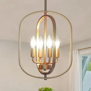 Gold Chandelier for Dining Room Light Fixture, 4 Light Entryway Light Fixture, Adjustable Modern Farmhouse Chandelier Foyer Lighting Fixtures Rustic Kitchen Chandelier for Entryway, Foyer, Living Room