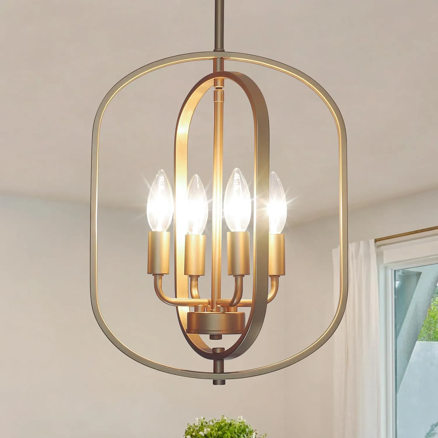 Gold Chandelier for Dining Room Light Fixture, 4 Light Entryway Light Fixture, Adjustable Modern Farmhouse Chandelier Foyer Lighting Fixtures Rustic Kitchen Chandelier for Entryway, Foyer, Living Room